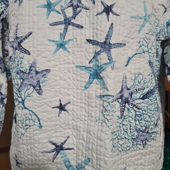 Patty Kim Quilt Jacket Long sleeve Starfish Print Button Front Size S - Picture 9 of 16
